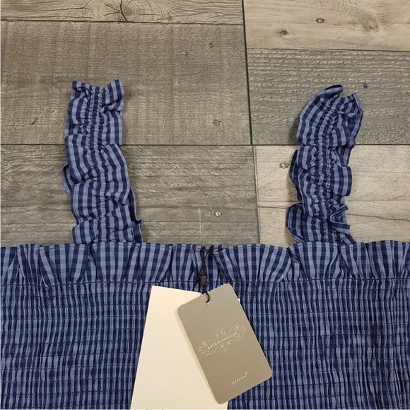 Belize Anthropologie Crop Top UK 16 US 12 Blue Gingham Checked Smocking BNWT - Picture 4 of 13